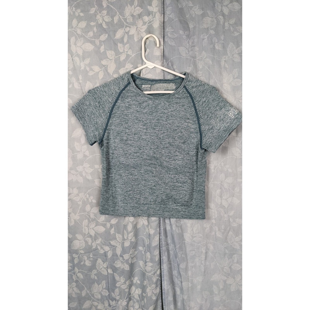 PINK Victoria's Secret Seamless Green Workout Crop Tee Sz L